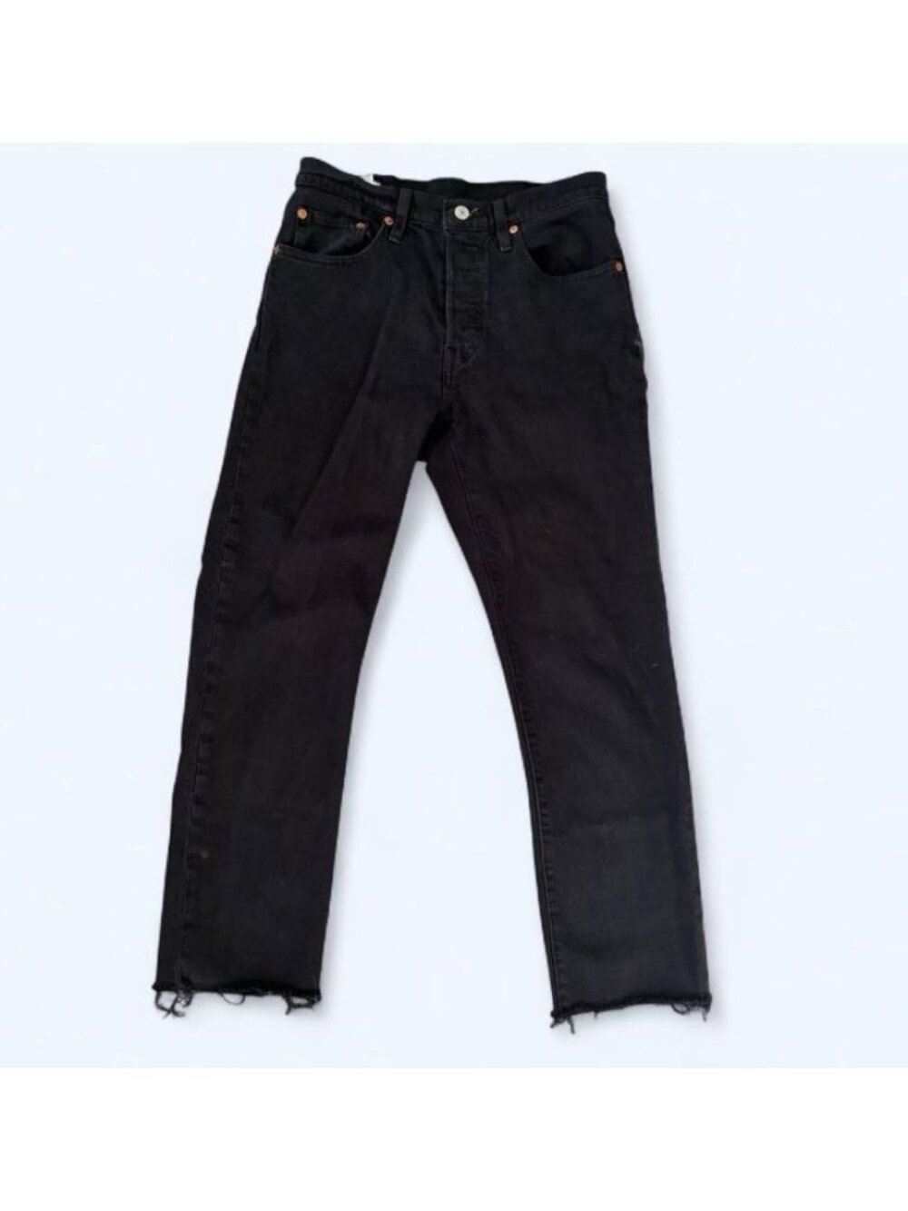 Levi’s 501 Premium Denim Women’s Straight Ankle Crop Raw Hem Size 27 Black Jeans